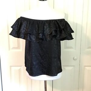 She And Sky Off The Shoulder Ruffle Top Black Leopard Print Size Small